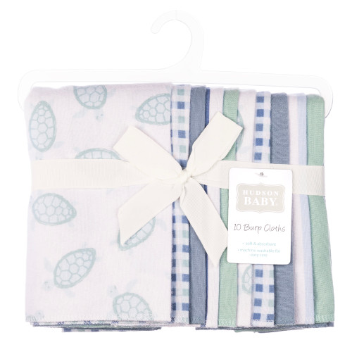 Hudson Baby Cotton Flannel Burp Cloths, Little Sea Turtle 10-Pack