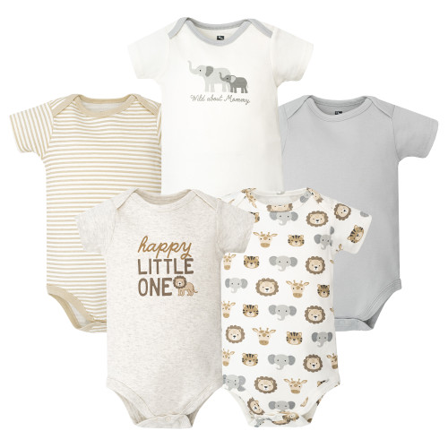 Hudson Baby Cotton Bodysuits 5-Pack, Happy Little One Safari