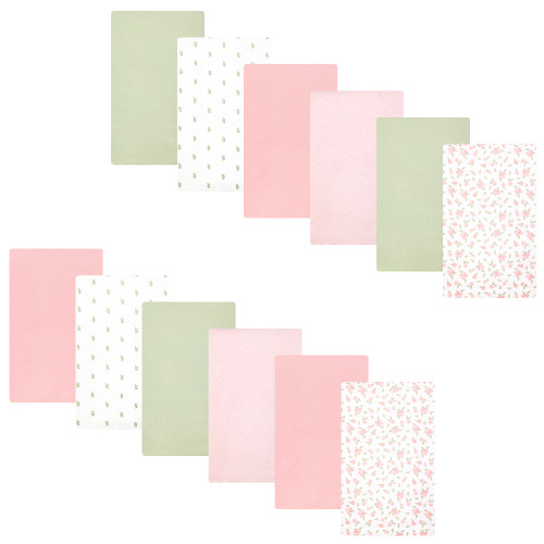 Hudson Baby Cotton Flannel Burp Cloths Bundle, Tiny Rose