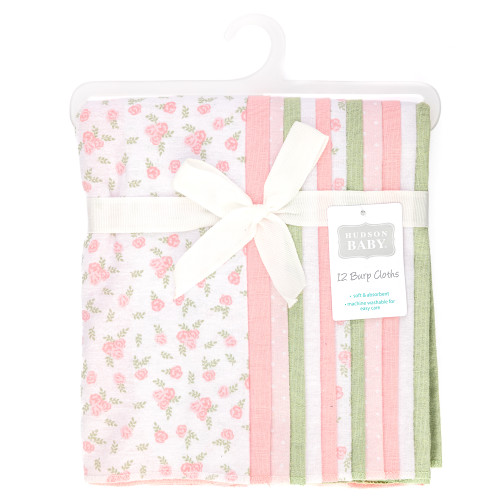 Hudson Baby Cotton Flannel Burp Cloths Bundle, Tiny Rose