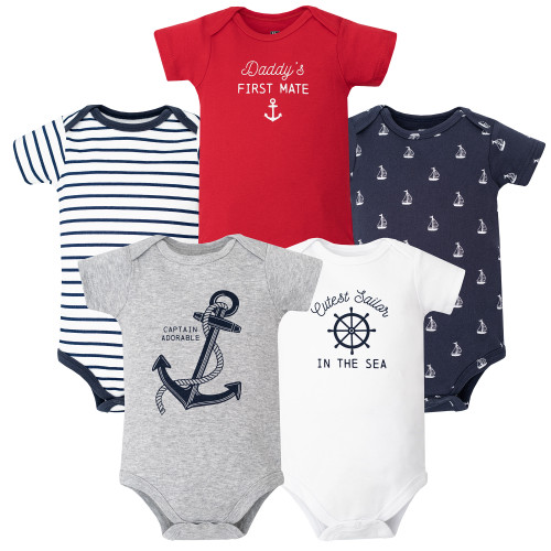 Hudson Baby Cotton Bodysuits 5-Pack, Nautical Anchor