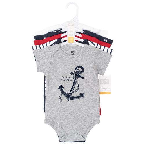 Hudson Baby Cotton Bodysuits 5-Pack, Nautical Anchor