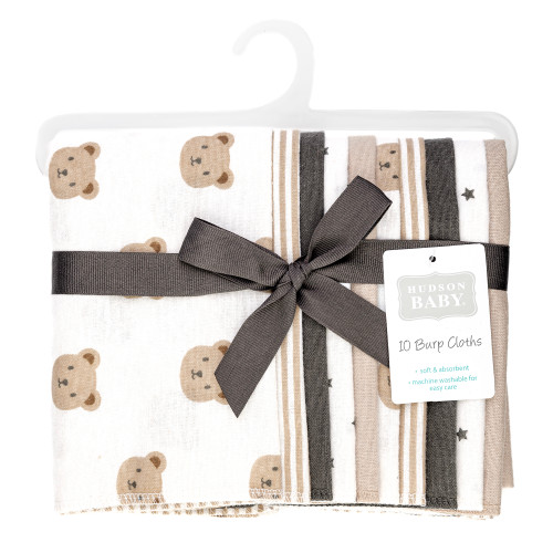 Hudson Baby Cotton Flannel Burp Cloths, Cozy Cutie 2