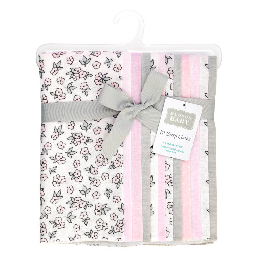Hudson Baby Cotton Flannel Burp Cloths Bundle, Pink Primrose