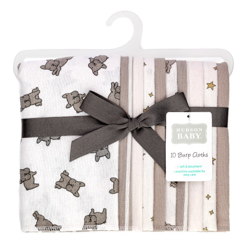 Hudson Baby Cotton Flannel Burp Cloths, French Bulldog Stars 2