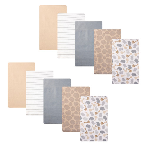 Hudson Baby Cotton Flannel Burp Cloths, Safari Friends 10-Pack