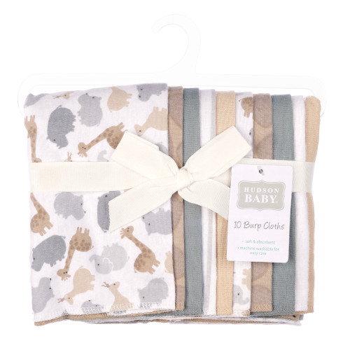 Hudson Baby Cotton Flannel Burp Cloths, Safari Friends 10-Pack