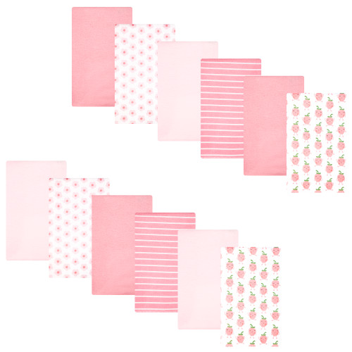 Hudson Baby Cotton Flannel Burp Cloths Bundle, Happy Strawberries
