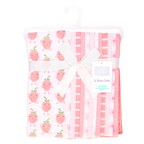 Hudson Baby Cotton Flannel Burp Cloths Bundle, Happy Strawberries