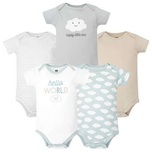 Hudson Baby Cotton Bodysuits 5-Pack, Hello World Clouds