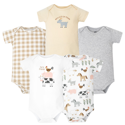 Hudson Baby Cotton Bodysuits 5-Pack, Cute Farm