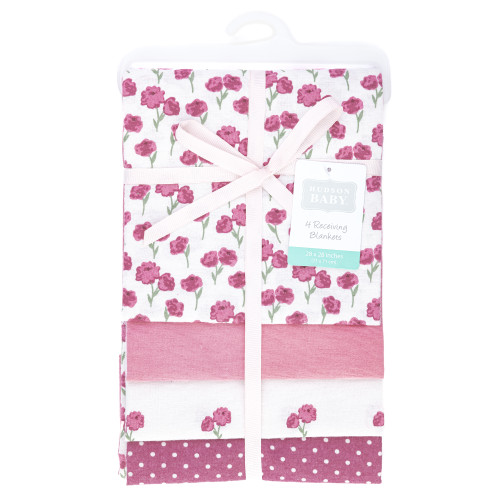 Hudson Baby Cotton Flannel Receiving Blankets, Wild Rose Floral