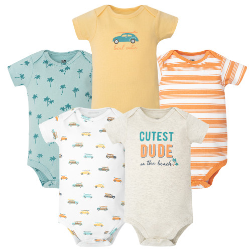 Hudson Baby Cotton Bodysuits 5-Pack, Cutest Beach Dude