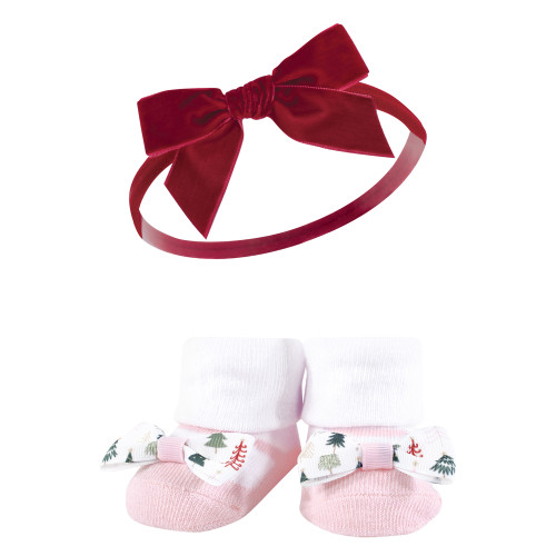 Hudson Baby Baby Girls Headband and Socks Giftset 6Pc, Modern Christmas Tree