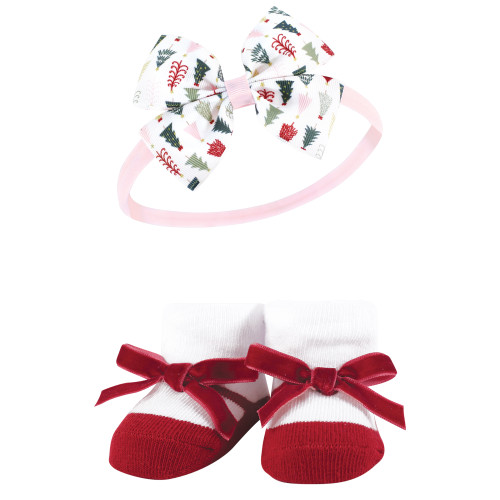 Hudson Baby Baby Girls Headband and Socks Giftset 6Pc, Modern Christmas Tree