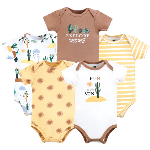 Hudson Baby Unisex Baby Cotton Bodysuits 5-Pack, Fun Desert