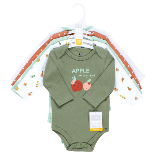 Hudson Baby Unisex Baby Cotton Long-Sleeve Bodysuits 5-Pack, Green Apple