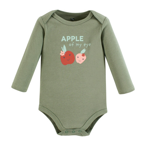 Hudson Baby Unisex Baby Cotton Long-Sleeve Bodysuits 5-Pack, Green Apple