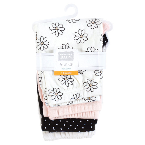Hudson Baby Unisex Baby Cotton Pants and Leggings 4-Pack, Neutral Daisy
