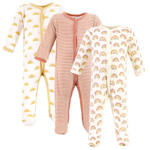 Hudson Baby Unisex Baby Cotton Sleep and Play 3-Pack, Sunshine And Rainbows
