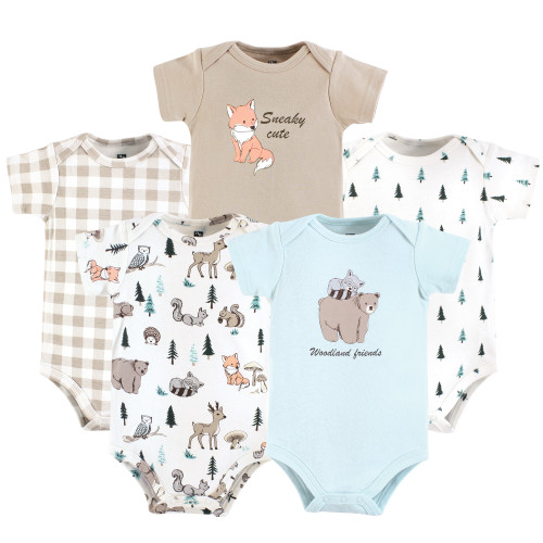 Hudson Baby Unisex Baby Cotton Bodysuits 5-Pack, Boy Woodland Pals