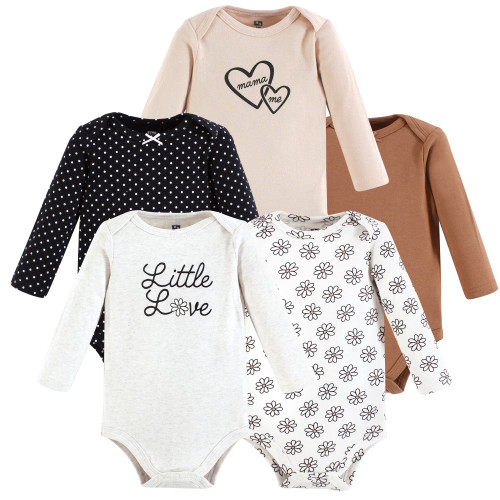 Hudson Baby Unisex Baby Cotton Long-Sleeve Bodysuits 5-Pack, Little Love Neutral Daisy