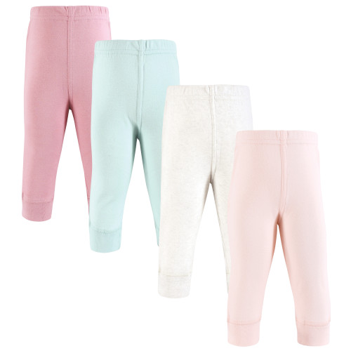 Hudson Baby Unisex Baby Cotton Pants and Leggings 4-Pack, Pink Mint