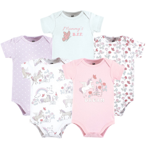 Hudson Baby Unisex Baby Cotton Bodysuits 5-Pack, Unicorn World