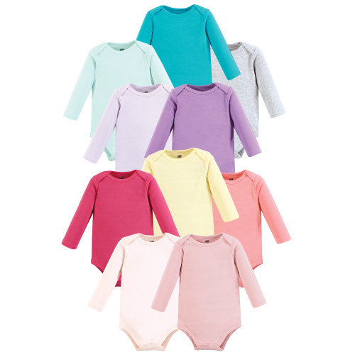 Hudson Baby Unisex Baby Cotton Long Sleeve Bodysuit 10pk, Solid Girl Brights Long Sleeve