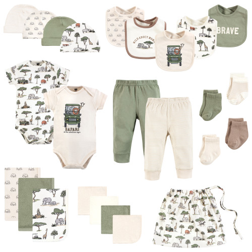 Hudson Baby Unisex Baby Layette Baby Starter Set 25pc, Going On Safari
