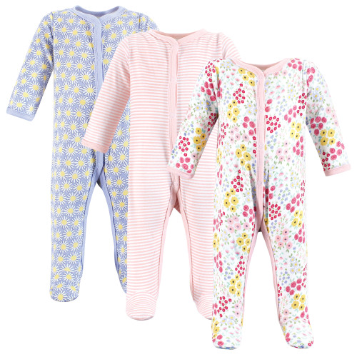 Hudson Baby Unisex Baby Cotton Sleep and Play 3-Pack, Flower Market