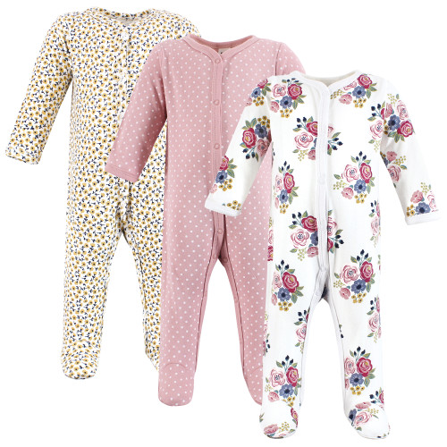 Hudson Baby Unisex Baby Cotton Sleep and Play 3-Pack, Blush Navy Floral
