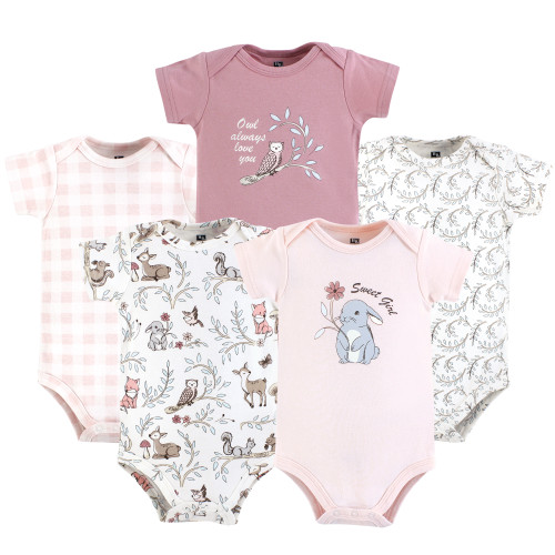 Hudson Baby Unisex Baby Cotton Bodysuits 5-Pack, Girl Woodland Pals