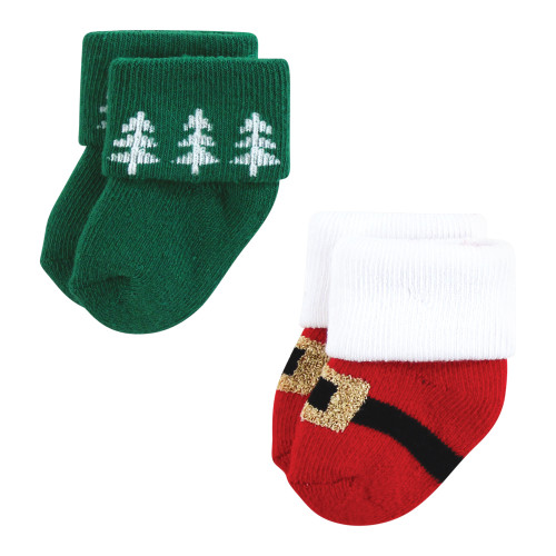 Hudson Baby Unisex Baby Cotton Rich Newborn and Terry Socks 12-Pack, 12 Days Of Christmas Plaid Trees