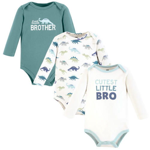 Hudson Baby Unisex Baby Cotton Long-Sleeve Bodysuits 3-Pack, Cutest Bro Dino
