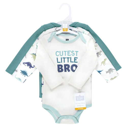 Hudson Baby Unisex Baby Cotton Long-Sleeve Bodysuits 3-Pack, Cutest Bro Dino