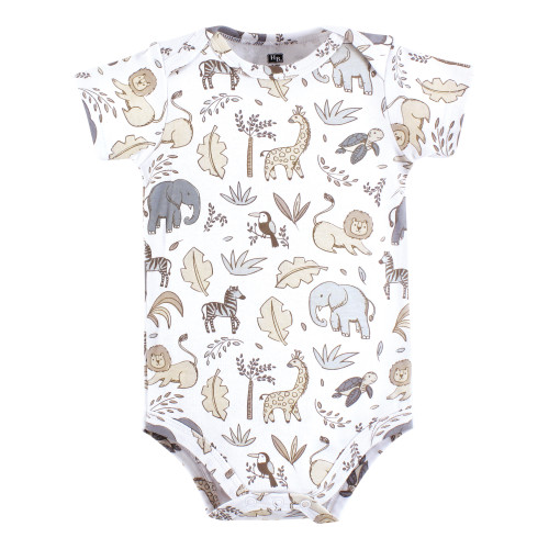 Hudson Baby Unisex Baby Cotton Bodysuits 3-Pack, Neutral Safari