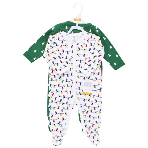 Hudson Baby Unisex Baby Cotton Sleep and Play 2-Pack, Christmas Lights Trees
