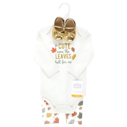 Hudson Baby Unisex Baby Cotton Bodysuit, Pant and Shoe Set, Cute Leaves