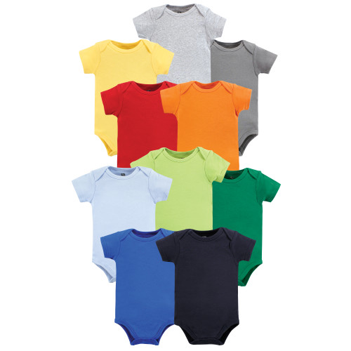 Hudson Baby Unisex Baby Cotton Bodysuits 10-Pack, Solid Primary