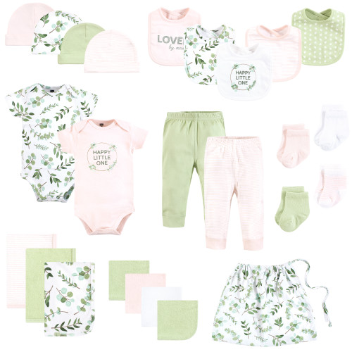 Hudson Baby Unisex Baby Layette Baby Starter Set 25pc, Pink Eucalyptus