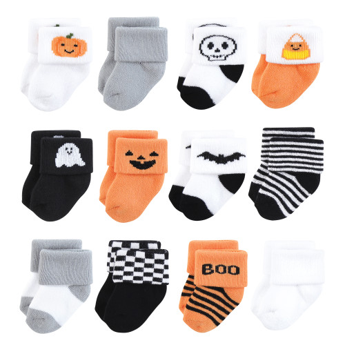 Hudson Baby Unisex Baby Cotton Rich Newborn and Terry Socks 12-Pack, Halloween