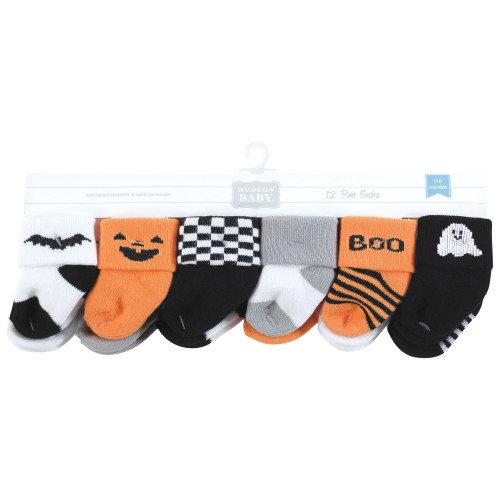 Hudson Baby Unisex Baby Cotton Rich Newborn and Terry Socks 12-Pack, Halloween
