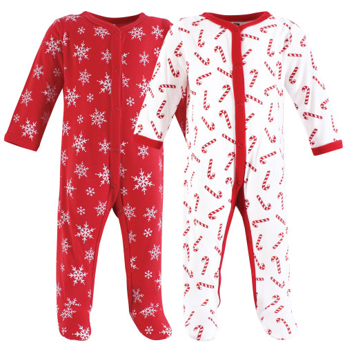 Hudson Baby Unisex Baby Cotton Sleep and Play 2-Pack, Candy Cane Snowflake