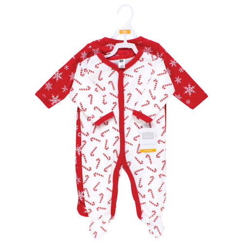 Hudson Baby Unisex Baby Cotton Sleep and Play 2-Pack, Candy Cane Snowflake