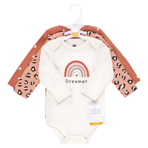 Hudson Baby Unisex Baby Cotton Long-Sleeve Bodysuits 3-Pack, Rainbow Leopard