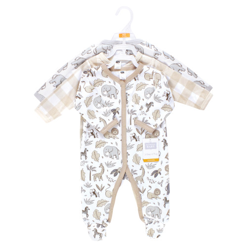 Hudson Baby Unisex Baby Cotton Sleep and Play 3-Pack, Neutral Safari