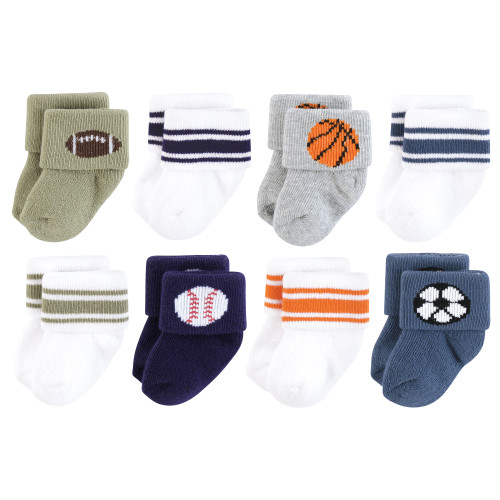 Hudson Baby Unisex Baby Cotton Rich Newborn and Terry Socks 8-Pack, Sports