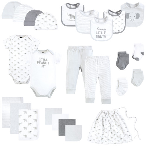 Hudson Baby Unisex Baby Layette Baby Starter Set 25pc, Happy Little Elephant