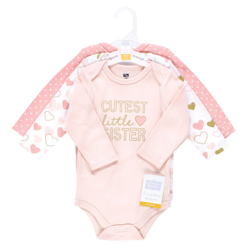 Hudson Baby Unisex Baby Cotton Long-Sleeve Bodysuits 3-Pack, Cutest Sister Hearts
